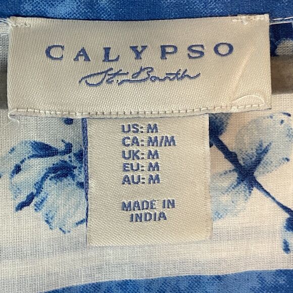 Calypso St Barth Button Up Top Women's M Blue European Summer Tile‎ Print Beachy - Picture 4 of 6